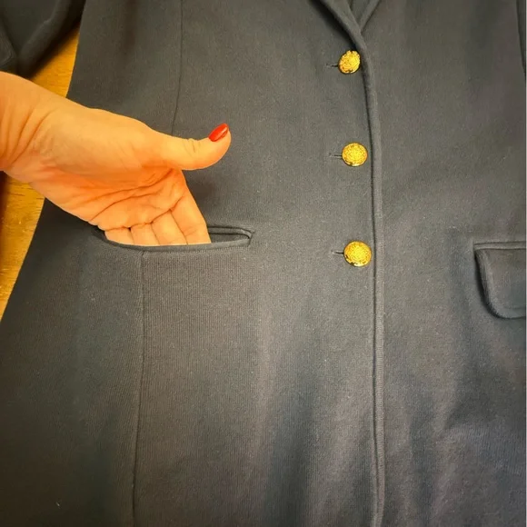 Lauren Ralph Lauren Navy Blue Knit Blazer L - Picture 5 of 9